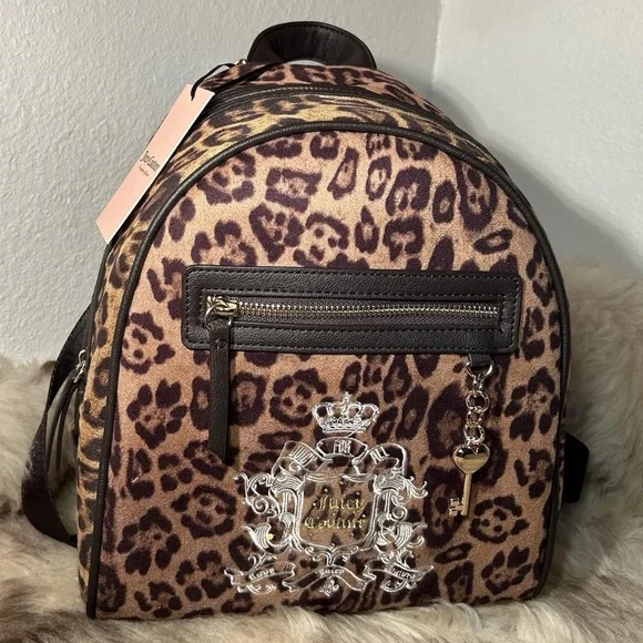 Juicy Couture Juicy For All Velour Backpack - Cheetah / Leopard Print Bag - Picture 1 of 5